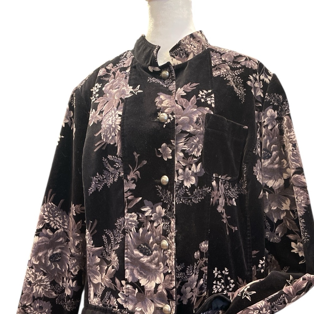 Vintage Floral Velvet Jacket L XL Dark Romantic Whimsygoth Boho - Picture 6 of 7